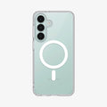 ACS11636 - Galaxy S26 FE Ultra Hybrid (Mag Fit) showing Galaxy S26 FE in a clear Ultra Hybrid Mag Fit case with magnetic ring and raised camera protection