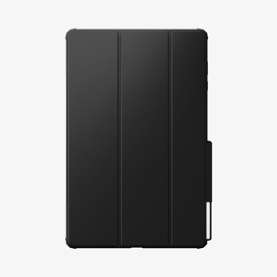 ACS10221 - Galaxy Tab S12 Ultra Air Skin Pro in Black showing the front of a closed tablet case with a tri-fold cover and stylus storage along the side.
