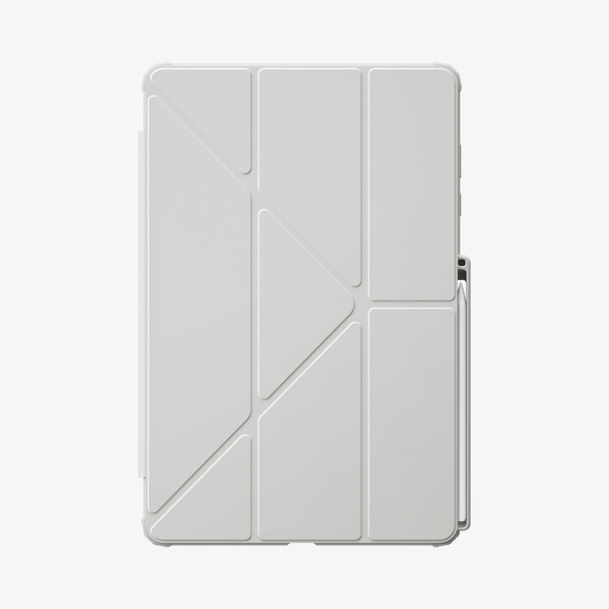 ACS11824 - Galaxy Tab S12+ Air Skin Pro in Gray showing the front of a closed folio tablet case with a geometric folding cover and stylus storage along the side.