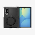 ACS11779 - Galaxy Z Fold 8 Slim Armor Pro S (Mag Fit) Black showing the Galaxy Z Fold 8 with the Slim Armor Pro S MagFit case in Black, back view folded open with the ring stand attached and screen displaying a blue and yellow gradient.