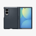 ACS11558 - Galaxy Z Fold 8 Slim Armor Pro (Mag Fit) Metal Slate showing the Galaxy Z Fold 8 with the Slim Armor Pro MagFit case in Metal Slate, back view folded open with the matte panel and dual camera cutout, screen displaying a blue and yellow gradient.