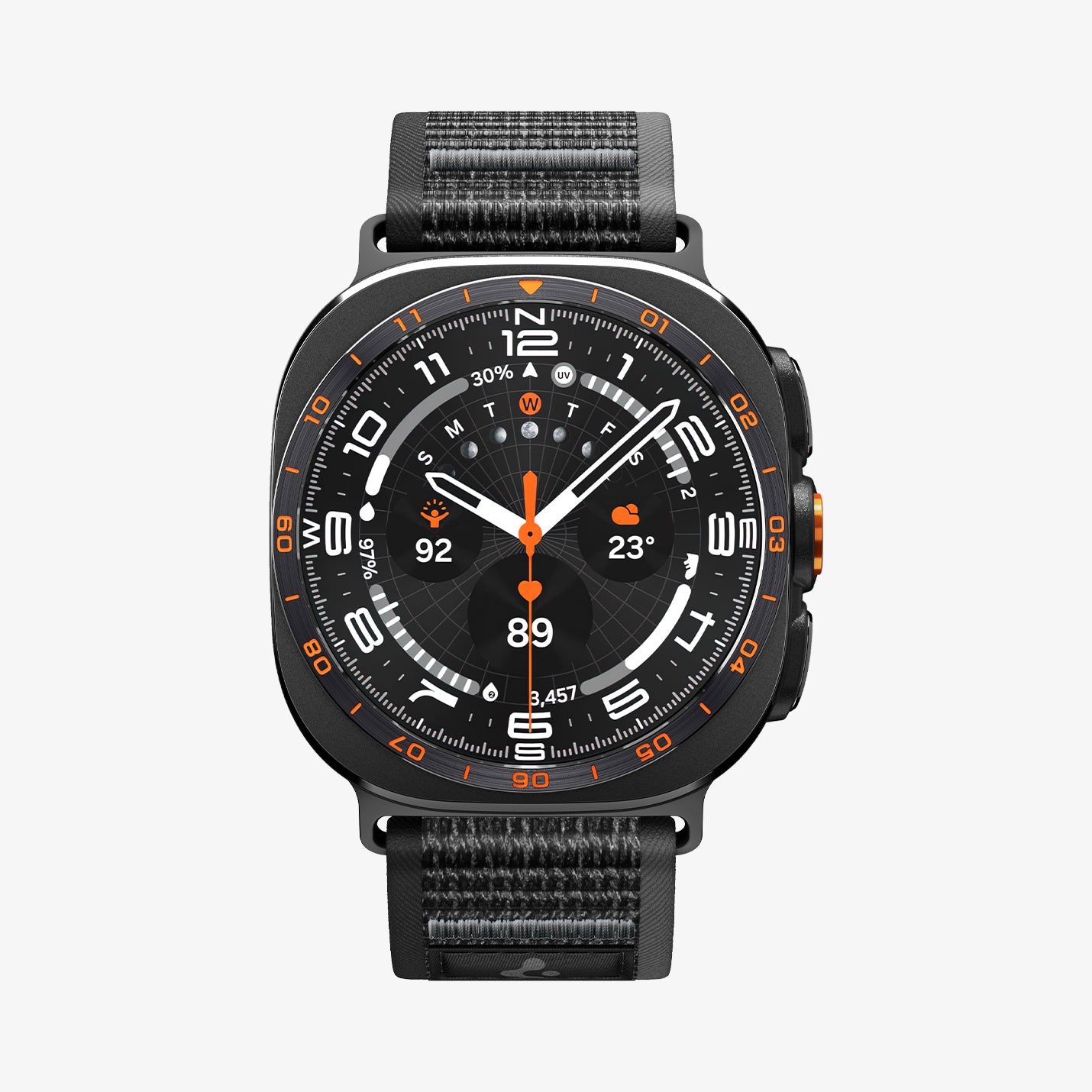AMP11614 - Galaxy Watch Ultra Series - Athlex Air showing the Galaxy Watch Ultra with the Athlex Air band in Black, front view on white background.