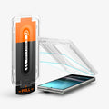 AGL09576 - Galaxy Z Fold 7 Series - GLAS.tR EZ Fit Pro showing the alignment tray, 2 screen protector hovering above the device and beside it is the packaging