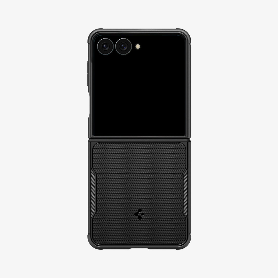 ACS11798 - Galaxy Z Flip 8 Series - Core Armor (Mag Fit)  showing the Core Armor MagFit case on the Galaxy Z Flip 8 in Black, front view folded on white background with a textured lower panel and carbon fiber accents.