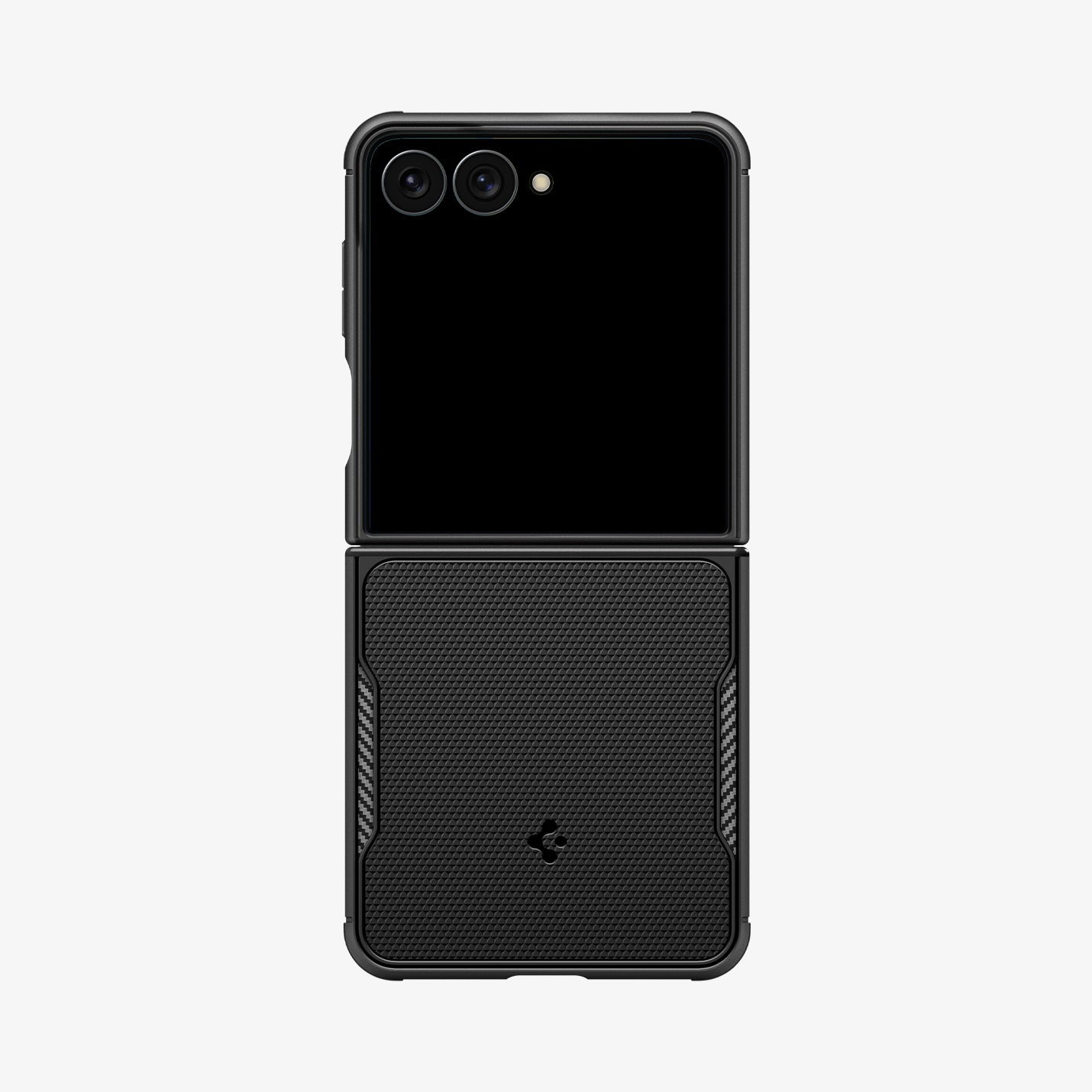 ACS11798 - Galaxy Z Flip 8 Series - Core Armor (Mag Fit)  showing the Core Armor MagFit case on the Galaxy Z Flip 8 in Black, front view folded on white background with a textured lower panel and carbon fiber accents.