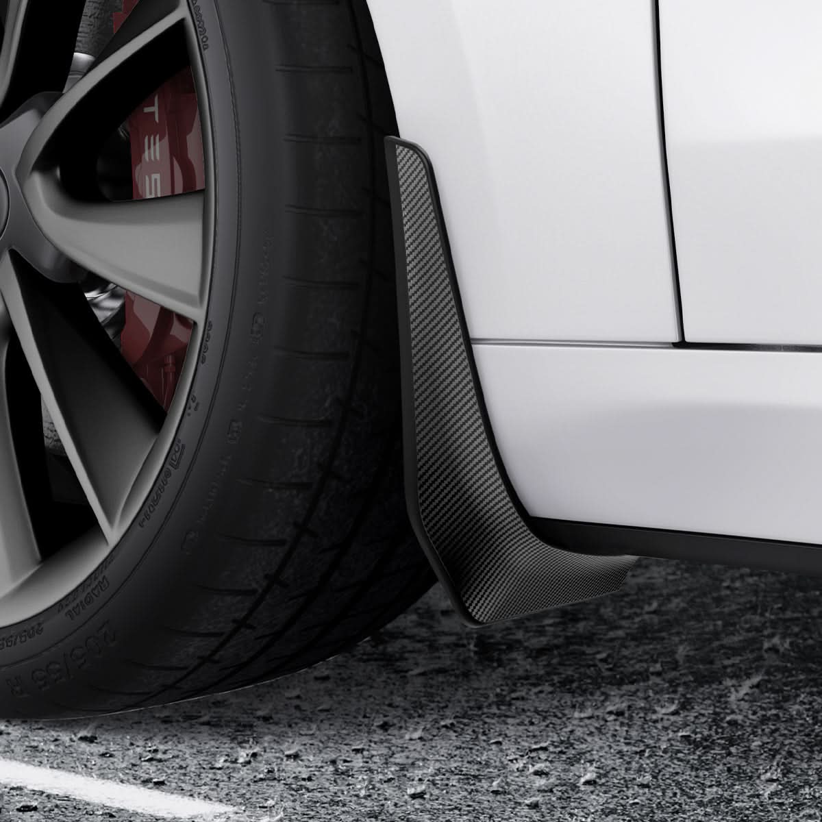 ACP04511 - Tesla Model 3 WeatherBloc Mud Flaps showing the mud flaps installed