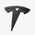 ACP08548 - Tesla Model 3 Highland Front Emblem Logo Cover TO321H in Carbon showing the front and partial side