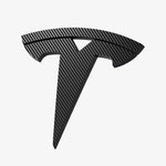 ACP08548 - Tesla Model 3 Highland Front Emblem Logo Cover TO321H in Carbon showing the front and partial side