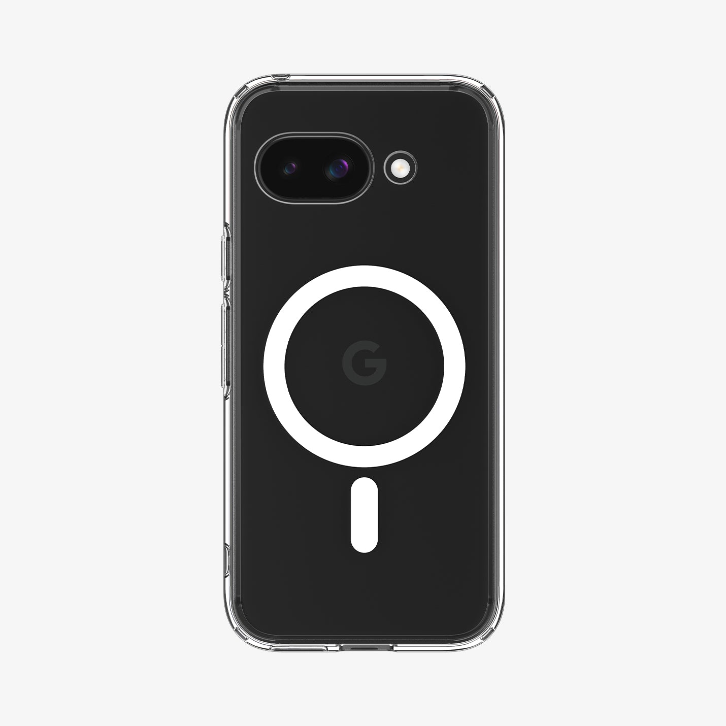ACS09043 - Pixel 9a Case Ultra Hybrid Metal Ring (MagFit) in Clear White showing the back