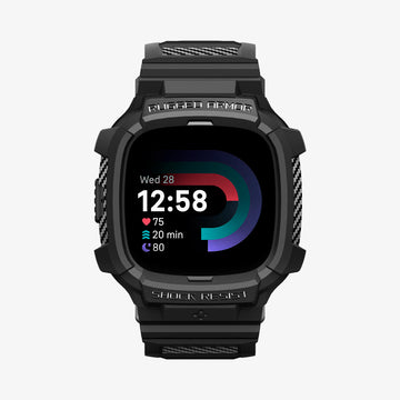ACS05296 - Fitbit Versa 4 Band Rugged Armor Pro in black showing the front