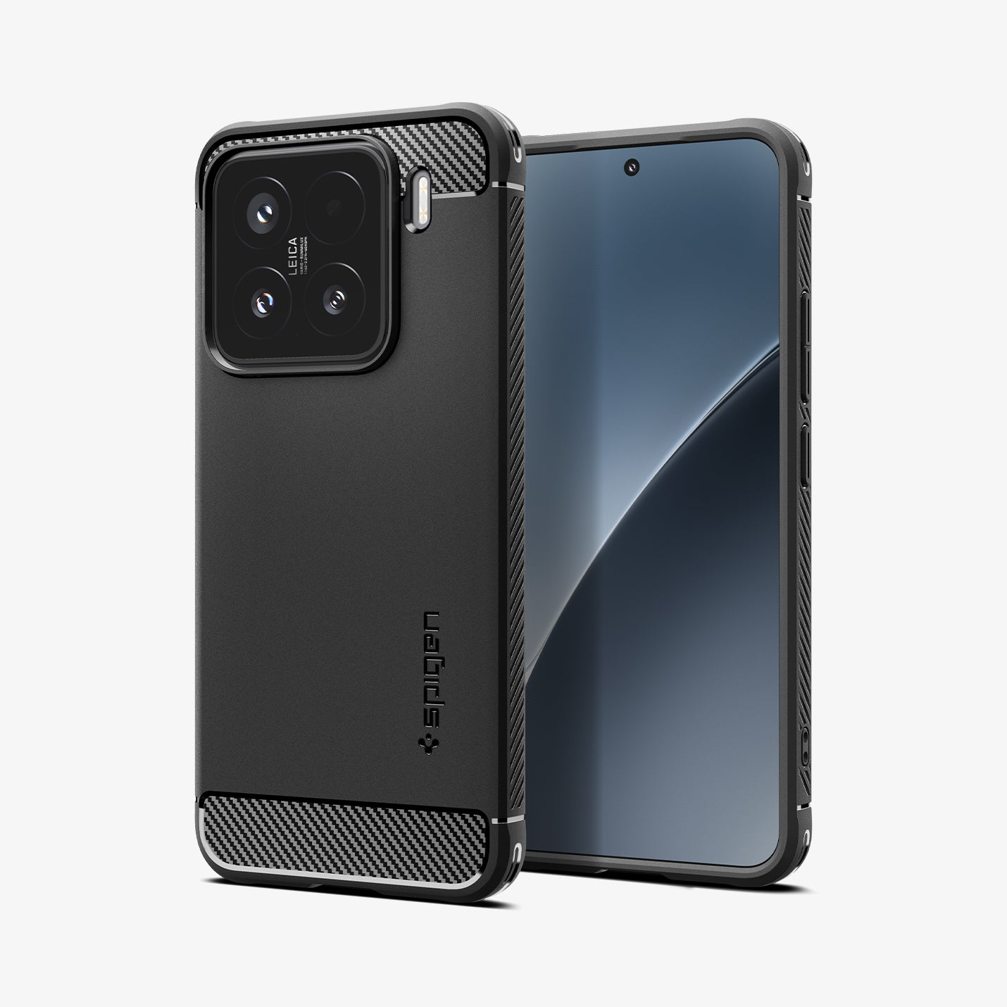 ACS08859 - Xiaomi 15 Case Rugged Armor in Matte Black showing the 
back, partial front and sides
