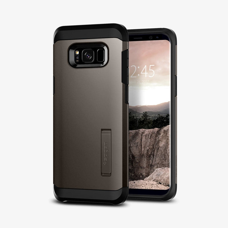 565CS21641 - Galaxy S8 Series Tough Armor Case in gunmetal showing the back and front