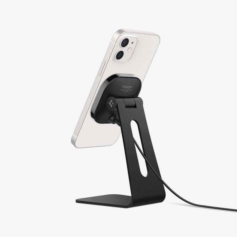 ACH02574 - OneTap Pro Wireless Magnetic Charging Stand (MagFit) in black showing the back with device connected