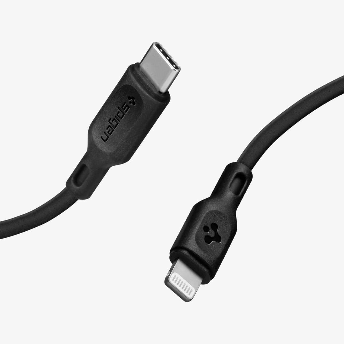 000CA27022 - DuraSync USB-C to Lightning Cable 2 Pack in black showing the lightning cable end and the USB-C end