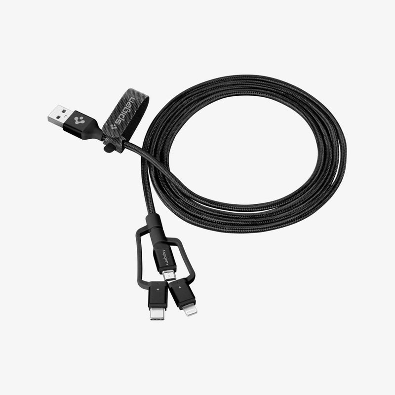 000CB22774 - DuraSync 3-in-1 Charger Cable in black showing the cable rolled up
