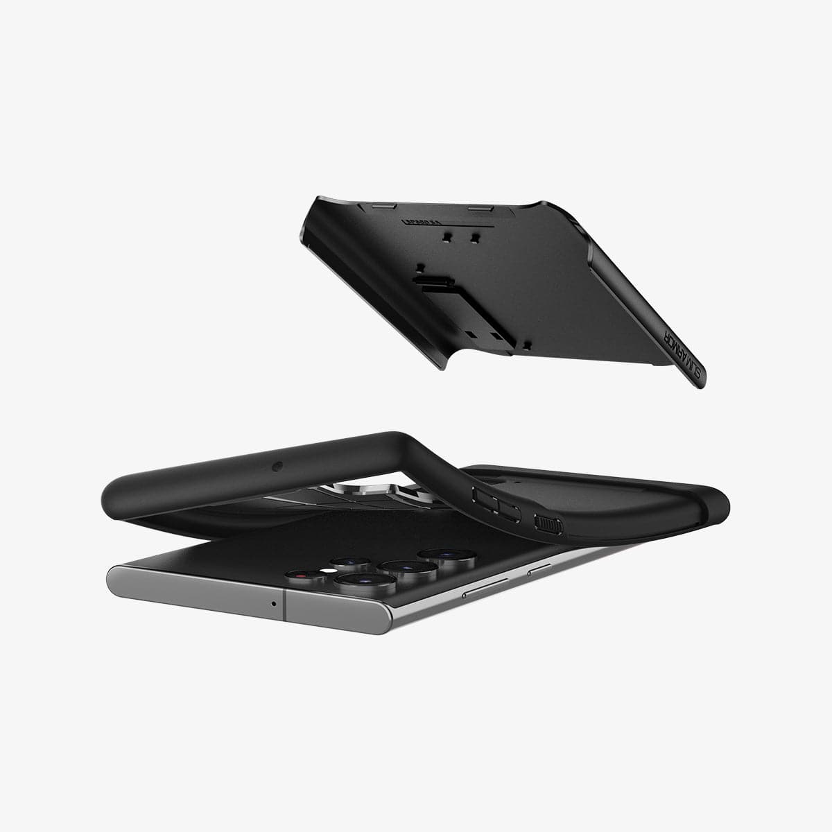 ACS03943 - Galaxy S22 Ultra 5G Case Slim Armor in black showing the flexible TPU layer and hard PC layer