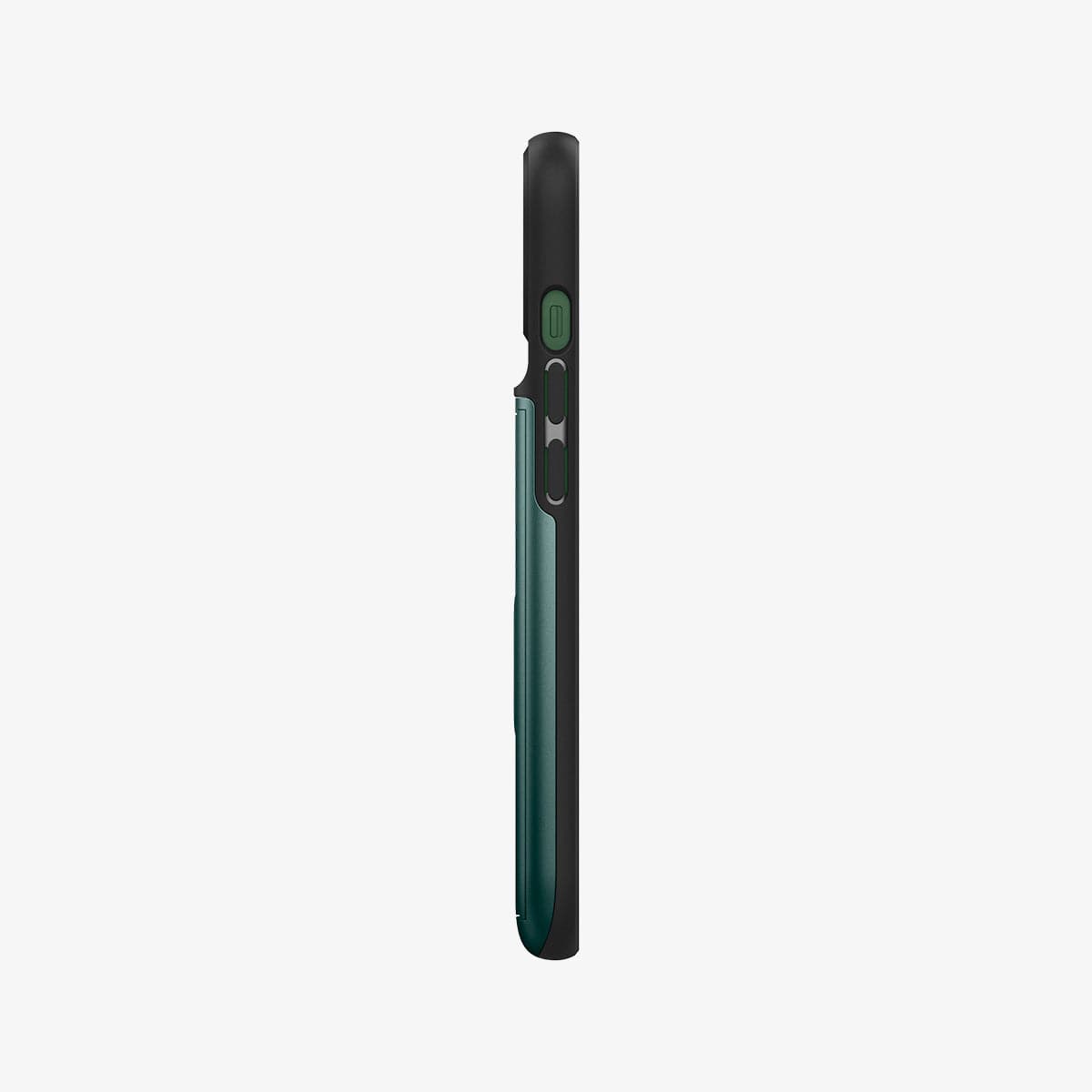 ACS04563 - iPhone 13 Case Slim Armor CS in midnight green showing the side with volume controls