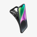 ACS04891 - iPhone 14 Plus Case Liquid Air in matte black showing the back bending slightly away from device to show the flexibility