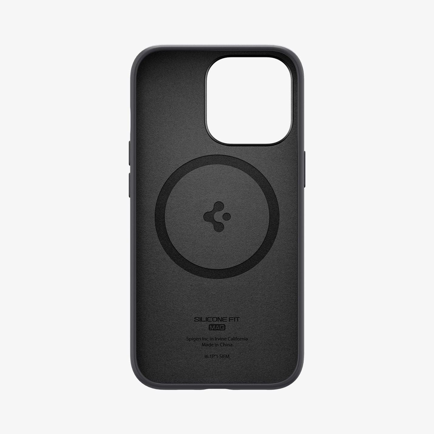 ACS04087 - iPhone 13 Pro Case Silicone Fit Mag (Mag Fit) in black showing the inside of case