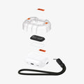 ASD06156 - AirPods Pro 2 Lock Fit M in Carbon showing the multiple layers of lockfit ez fit tray hovering above AirPods Pro and lanyard