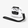 ASD06156 - AirPods Pro 2 Lock Fit M in Carbon showing the front, side with lanyard attached and top slightly open with AirPods inside