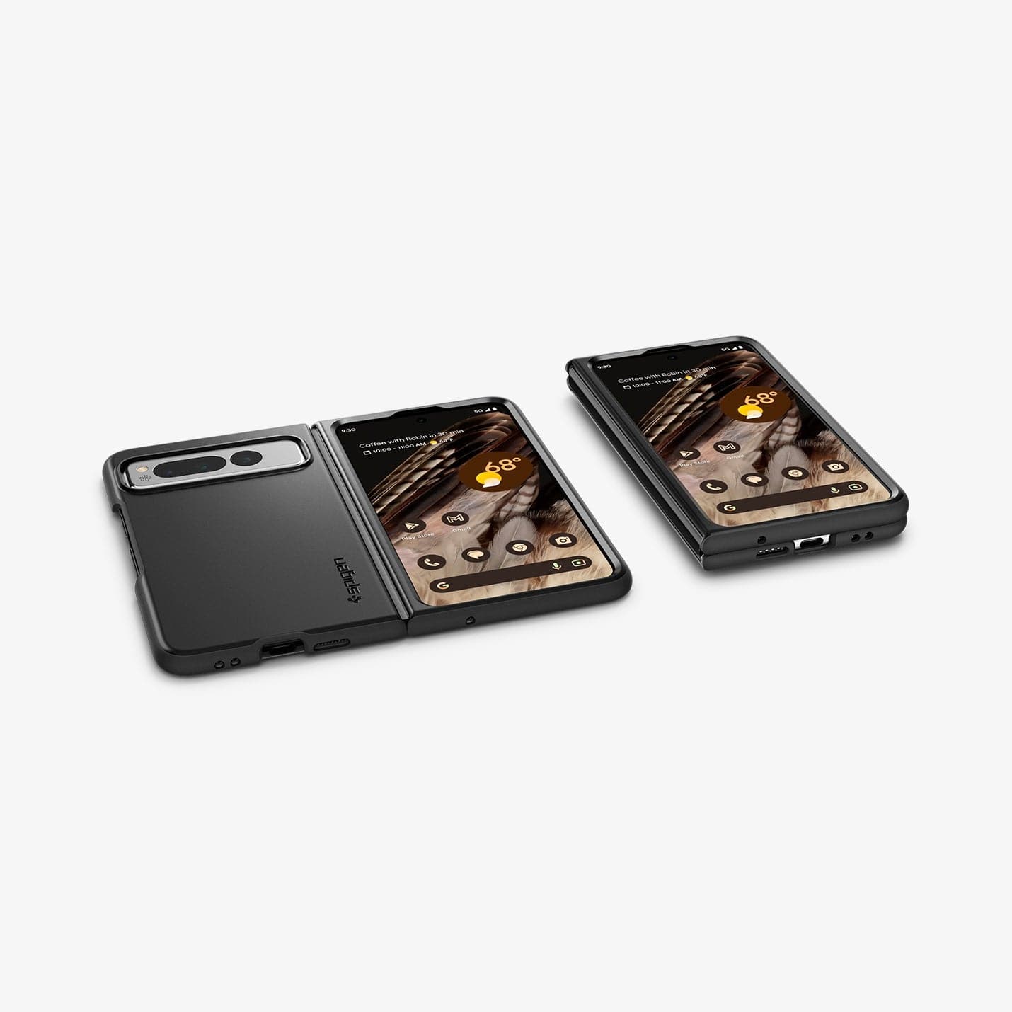 ACS05919 - Pixel Fold Series Case Thin Fit in black showing the back and front of one device and the front of another device