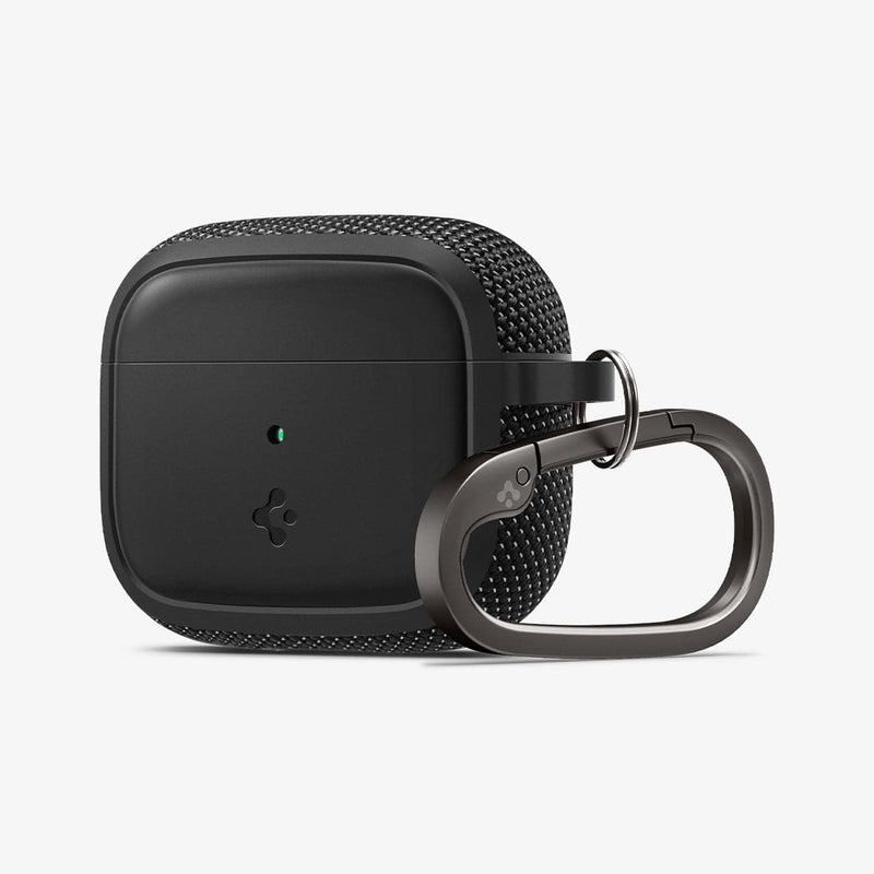 ASD02171 - Apple AirPods 3 Case Classic Fit in black showing the front and side with carabiner attached