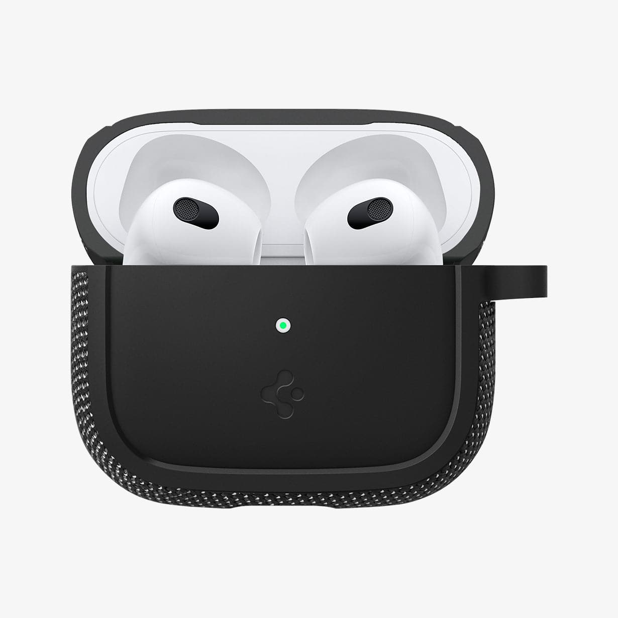 ASD02171 - Apple AirPods 3 Case Classic Fit in black showing the front with top open and AirPods inside