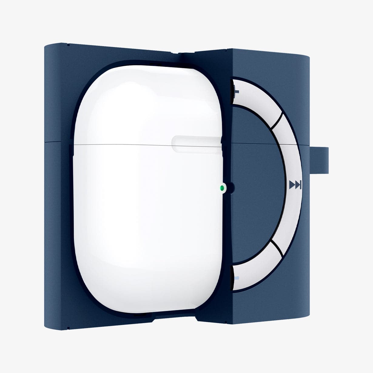 ASD02216 - Apple AirPods 3 Case Classic Shuffle in deep blue showing the front with case cut half open