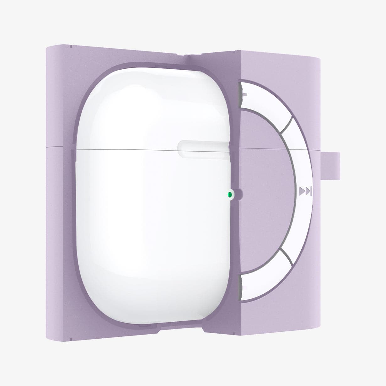 ASD02214 - Apple AirPods 3 Case Classic Shuffle in lavender showing the front with case cut half open
