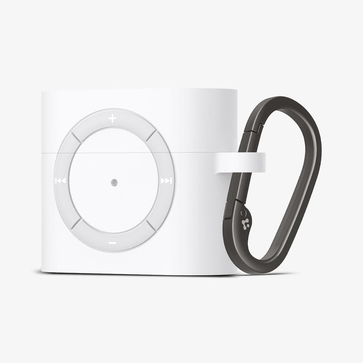 ASD02213 - Apple AirPods 3 Case Classic Shuffle in white showing the front and side with carabiner