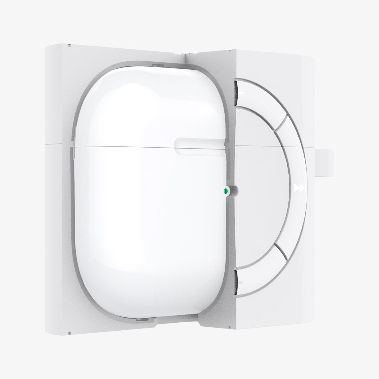 ASD02213 - Apple AirPods 3 Case Classic Shuffle in white showing the front with case half cut open