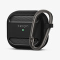 ASD01978 - Apple AirPods 3 Case Rugged Armor in black showing the front and carabiner