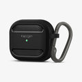 ASD01978 - Apple AirPods 3 Case Rugged Armor in black showing the front and side with carabiner