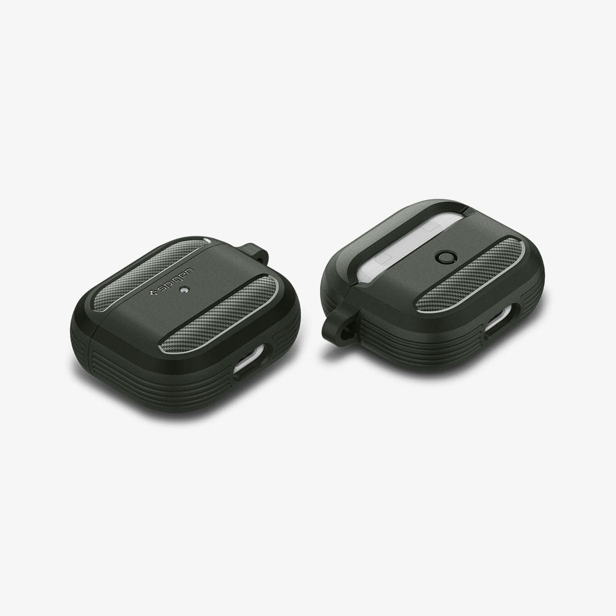 ASD01979 - Apple AirPods 3 Case Rugged Armor in military green showing the front, back and sides