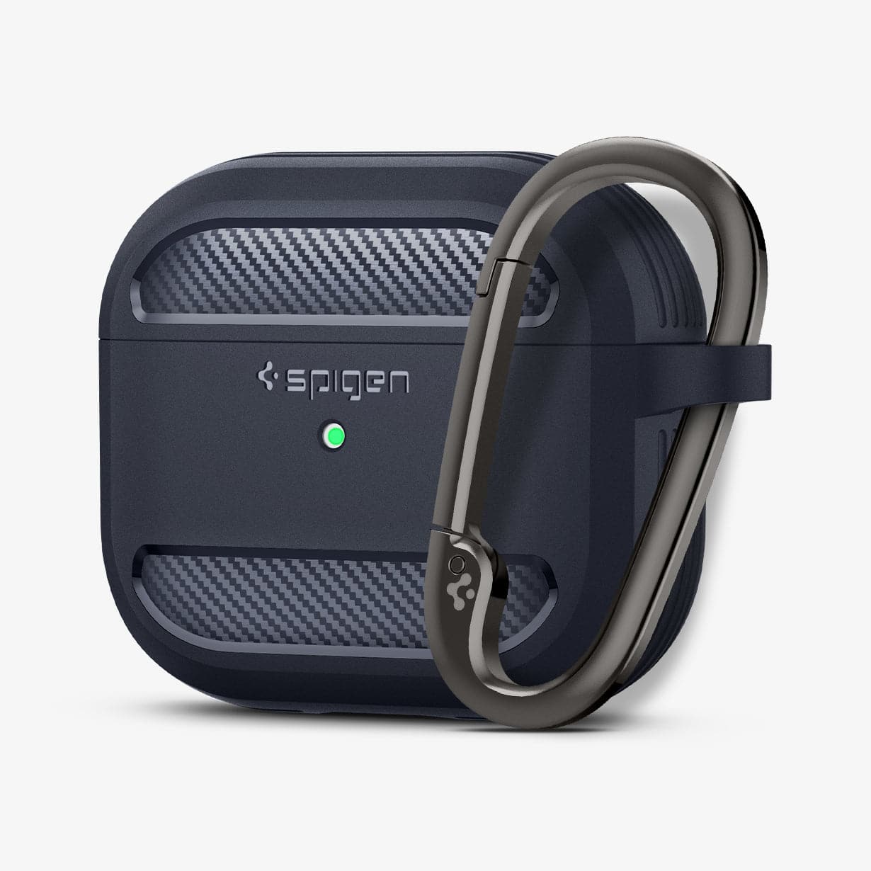 ASD01980 - Apple AirPods 3 Case Rugged Armor in charcoal gray showing the front and carabiner
