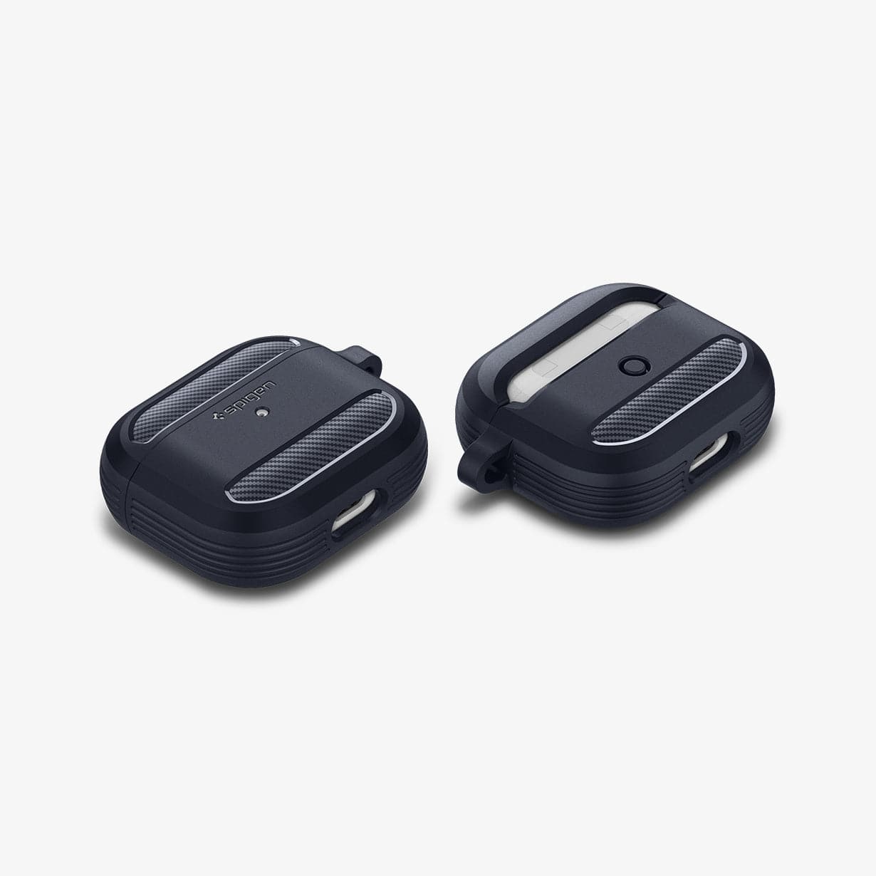 ASD01980 - Apple AirPods 3 Case Rugged Armor in charcoal gray showing the front, back and sides