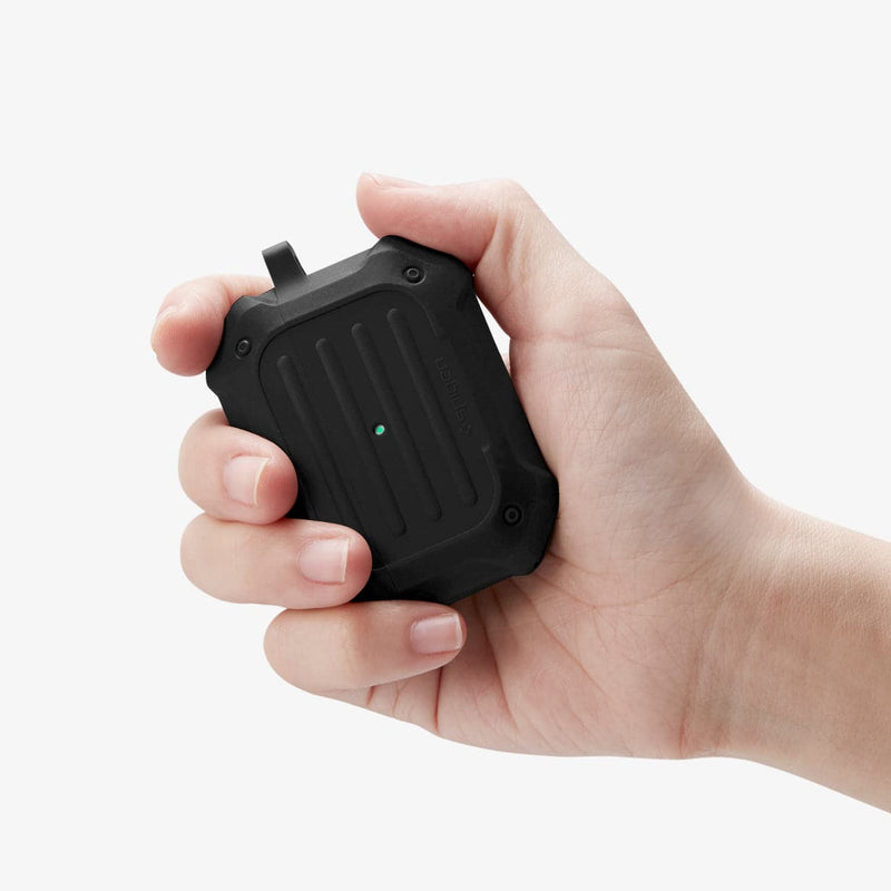 Spigen Rugged Armor - Funda diseñada para AirPods Pro de 2ª generación  2022/2023 (cable USB-C/Lightening Cable) con llavero, color negro mate