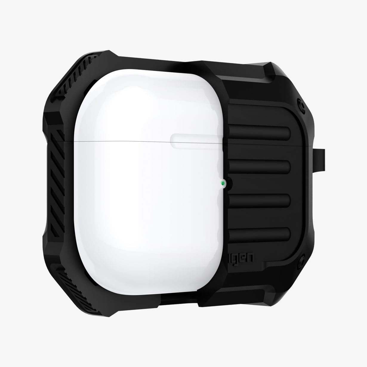 ASD00537 - Apple AirPods Pro Case Tough Armor in black showing the front with case cut half open