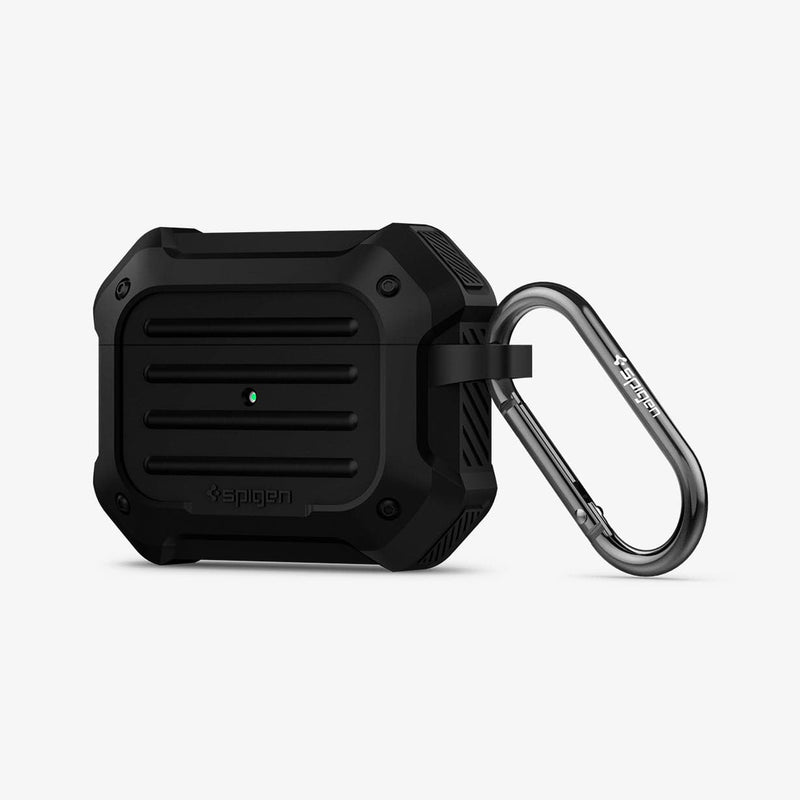 ASD00537 - Apple AirPods Pro Case Tough Armor in black showing the front, side and carabiner