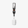 ASD05861 - AirPods Pro 2 Lanyard Carabiner in black showing the front and side with AirPods connected