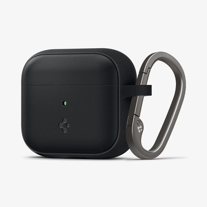 ASD01984 - Apple AirPods 3 Case Silicone Fit in black showing the front and side with carabiner