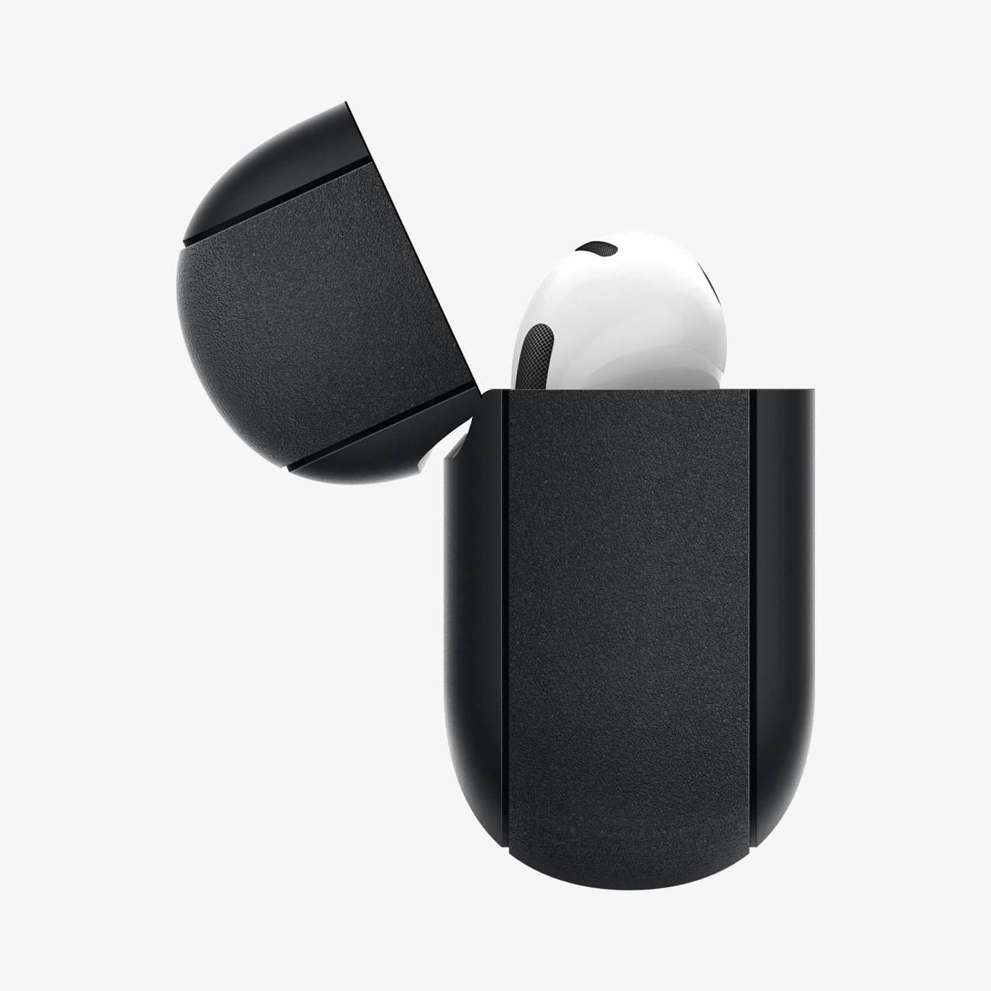ASD01984 - Apple AirPods 3 Case Silicone Fit in black showing the side with top open and AirPods inside