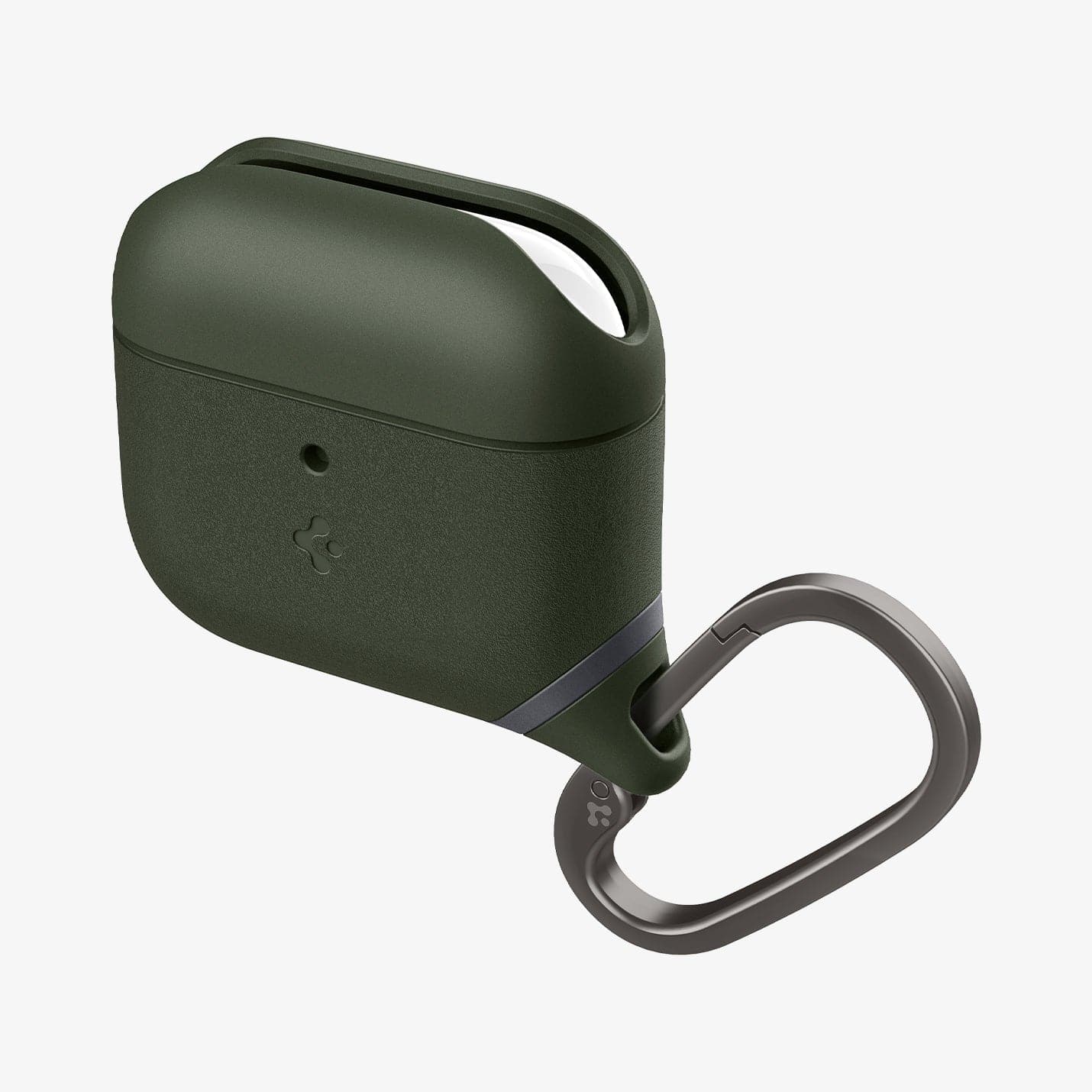 ASD01991 - Apple AirPods 3 Case Slim Armor IP in military green showing the front, side and carabiner