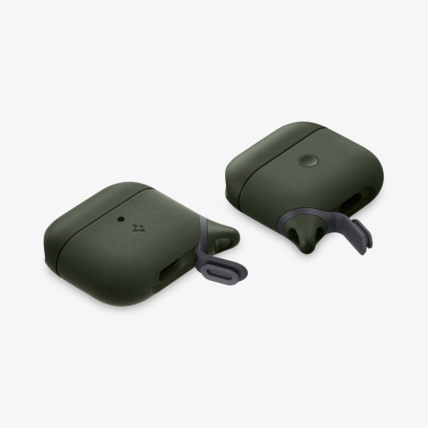 ASD01991 - Apple AirPods 3 Case Slim Armor IP in military green showing the front, back and sides with plug cover off