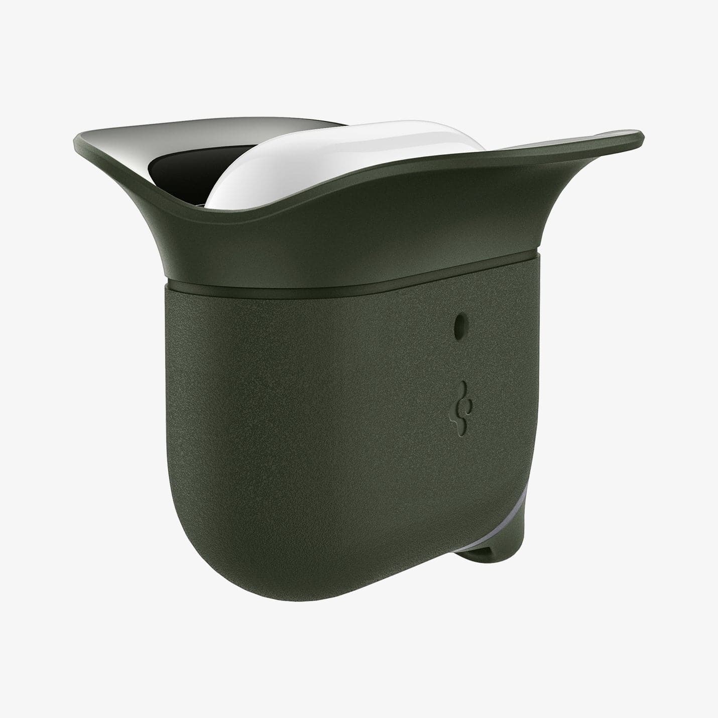 ASD01991 - Apple AirPods 3 Case Slim Armor IP in military green showing the front and side with two flaps pulled apart