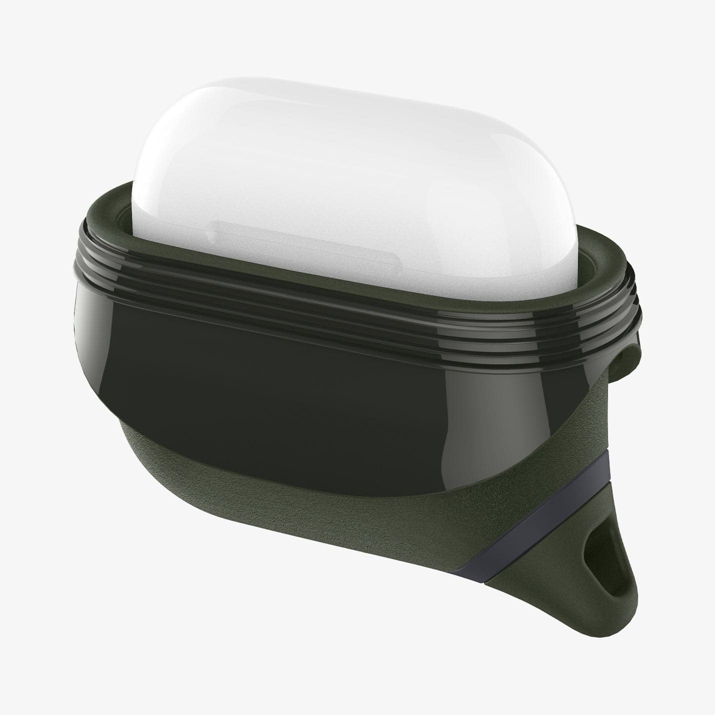 ASD01991 - Apple AirPods 3 Case Slim Armor IP in military green showing the front and side with two flaps pulled down