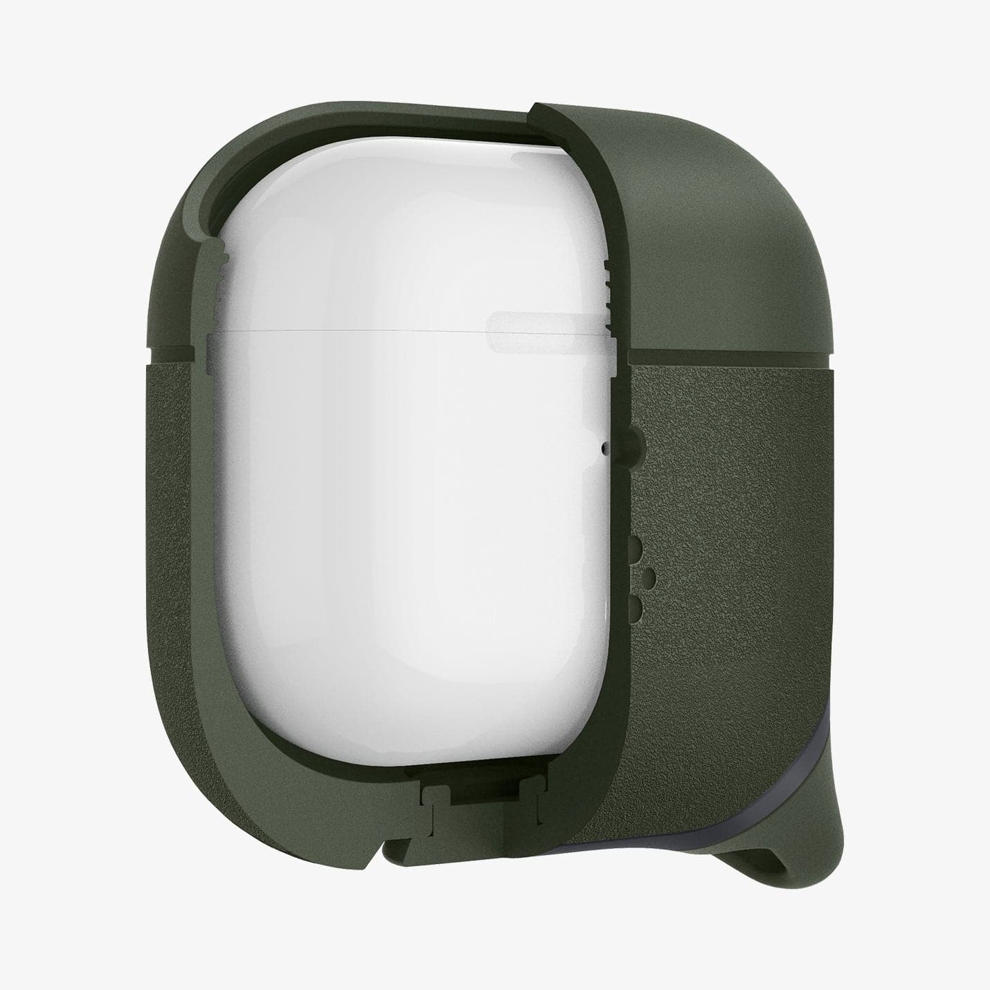 ASD01991 - Apple AirPods 3 Case Slim Armor IP in military green showing the front with case cut half open