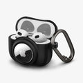 ACS03168 - Apple AirPods 3 Tag Armor Duo in black showing the front and side with carabiner and top open with AirPods inside