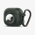 ACS04393 - Apple AirPods 3 Case Tag Armor Duo in military green showing the front, side Airtag in slot and carabiner
